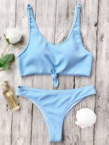 Knotted Bralette High Cut Bikini Set In LIGHT BLUE ZAFUL