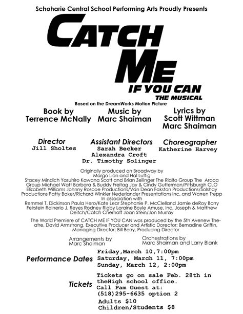 Catch Me If You Can Tickets Are On Sale Schoharie Central School District