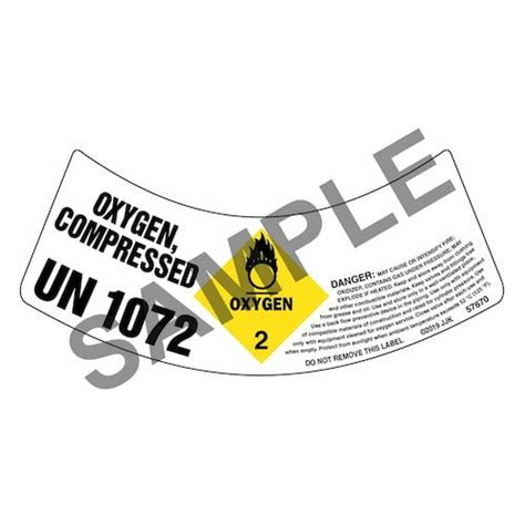 Cylinder Shoulder Label For Class Oxygen Oxygen Compressed Warning High Pressure Un 1072