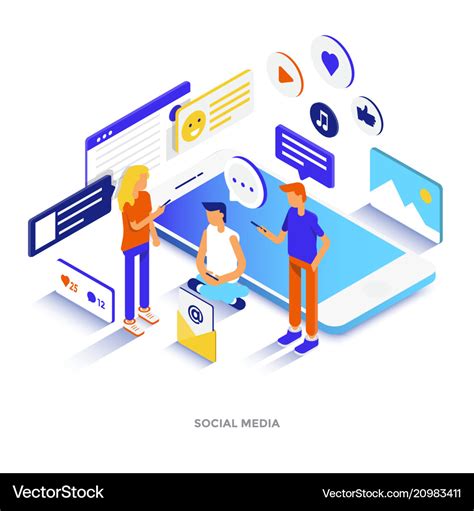 Flat Color Modern Isometric Social Media Vector Image