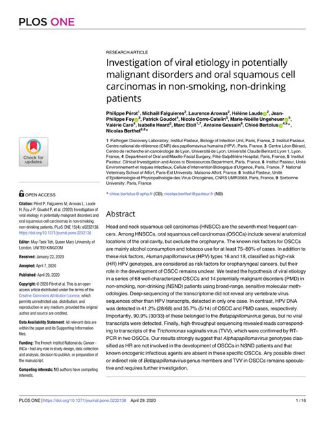 Pdf Investigation Of Viral Etiology In Potentially Malignant Disorders And Oral Squamous Cell