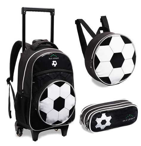 Kit Mochila Rodinhas Escolar Infantil Menino Bola Futebol