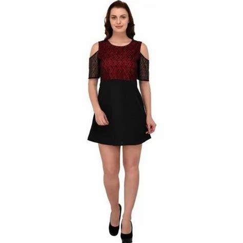 Women Poly Crepe Solid Fit And Flare Black Dress At Rs In New Delhi