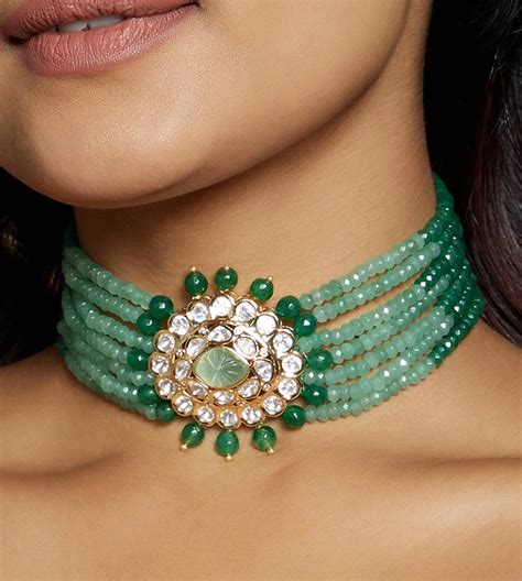 Buy Joules By Radhika Multi Shaded Green Polki Choker For Women Online