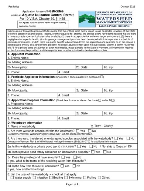 Fillable Online Aquatic Nuisance Control Individual Permit Under 10 V S