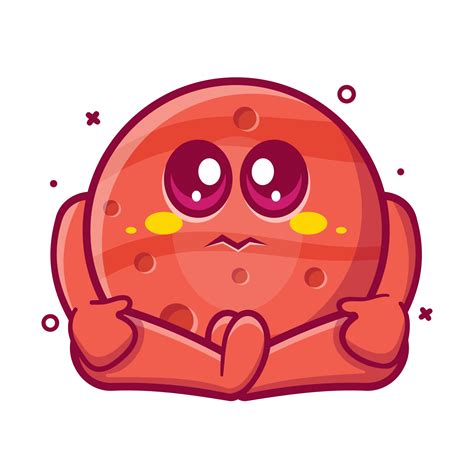 Cute Mars Planet Character Mascot With Sad Expression Isolated Cartoon