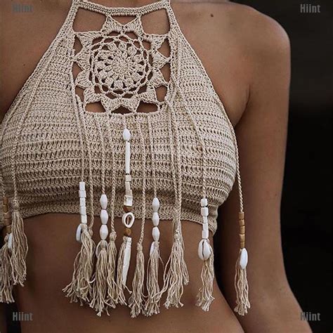 Hiint Women Crochet Top Lace Bralette Knit Bra Boho Beach Bikini