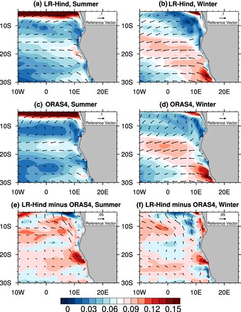 Ocean surface currents (vectors, in m/s) where contours show the ...