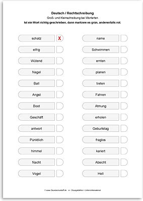 Arbeitsblatt Deutsch Rechtschreibung Gross Kleinschreibung Wortarten