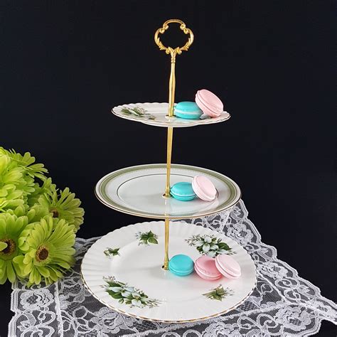 Tier Cake Stand Mismatched Royal Albert And Noritake In Greens And