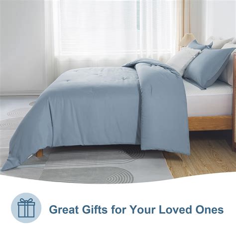 Andency Grayish Blue Comforter Set Queen Pieces Solid Boho