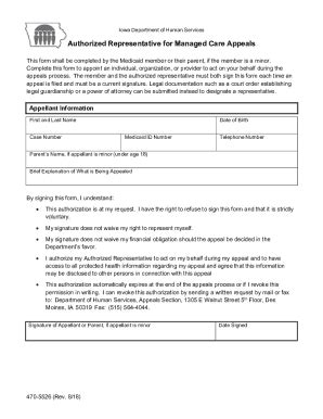 Fillable Online Representative For Managed Care Appeals Form