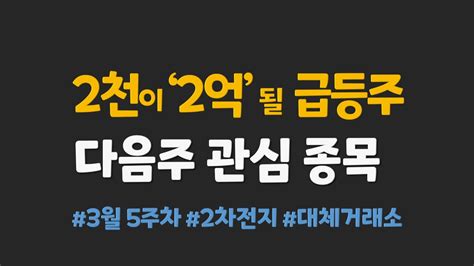 내일 관심테마 3월 5주차 관심종목 2차전지 관련주 중에 아직 안 오른 이 주식 어마어마한 상승의 초입입니다 주식 추천