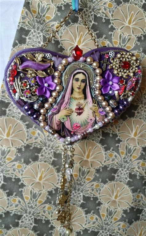 Purple Blessed Virgin Mary Devotional Heart Decoration