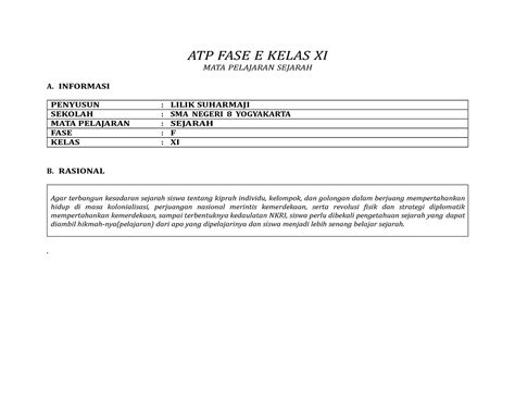 Atp Fase F Kelas Xi Xii Pak Lilik A Informasi Atp Fase E Kelas Xi Mata Pelajaran Sejarah