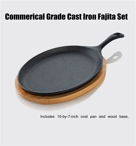 Oval Steak Serving Skillet Mexican Black Cast Iron Fajita Platter Set