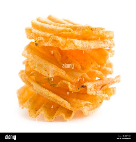 Crinkle Cut Potato Chips Isolated On White Background Pile Of Tasty