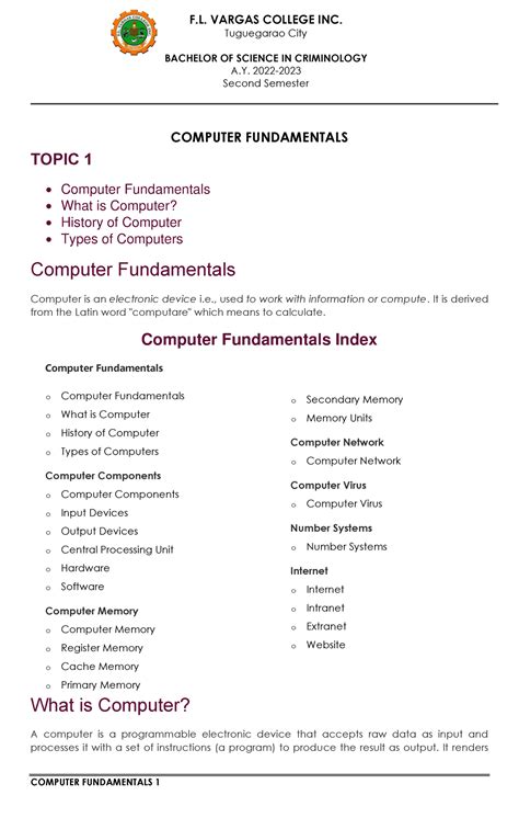Computer- Fundamentals - Tuguegarao City BACHELOR OF SCIENCE IN ... 