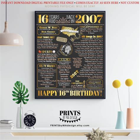 Th Birthday Poster Board Born In The Year Flashback Etsy