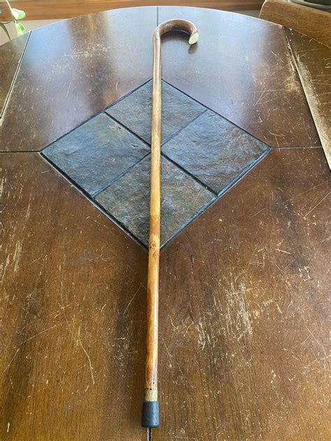 Antique Folk Art Walking Stick Crooked Cane Bone Hand Gem