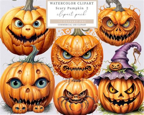 Scary Pumpkin Clip Art Halloween Clip Art Pumpkin Clip Art Etsy New