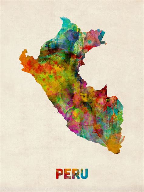 Peru Watercolor Map Digital Art By Michael Tompsett Fine Art America