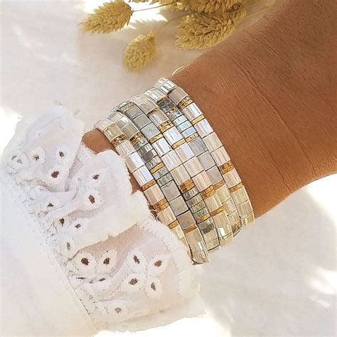 Bracelets Perles Japonaises Bliss Blanc Ivoire And Gris 1 3 Ou 5 Bracelets Bracelet Perle