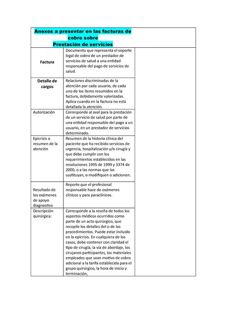 Anexos A Presentar En Las Facturas De Cobro Sobre Anexos A Presentar