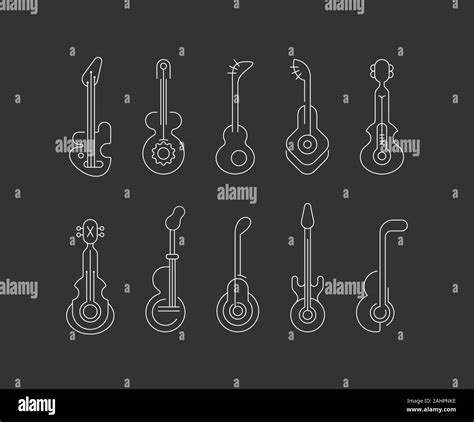 Siluetas Blanco Aislado Sobre Un Fondo Oscuro Guitarra Iconos