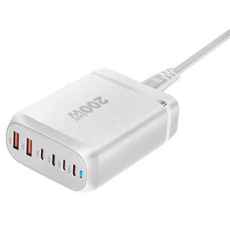 Usb C Charger Block 200w，6 Port Usb Pd Charger， 2 Usb A 4 Usb C Super Fast Charging Desktop