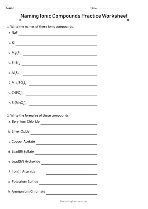 Free Printable Naming Ionic Compounds Worksheets Worksheets Library