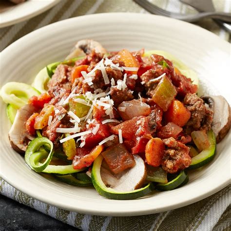 Veggie Filled Meat Sauce With Zucchini Noodles Recipe EatingWell