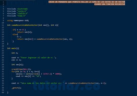 Recursividad Visual C Suma Recursiva Datos Vector Tutorias Co