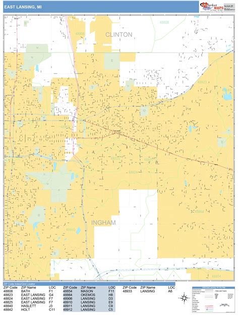 East Lansing Michigan Wall Map Basic Style By Marketmaps Mapsales