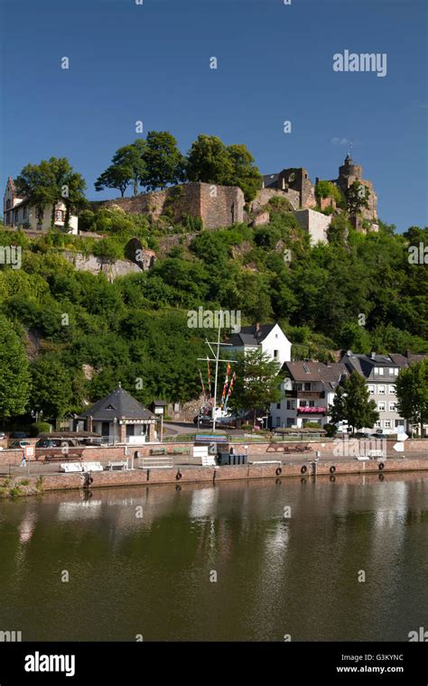 Saar Shore With Pier And Above The Saarburg Castle Ruins Saarburg