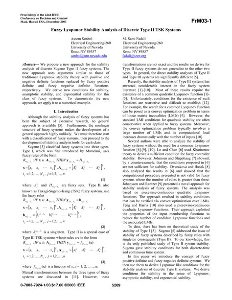 Pdf Fuzzy Lyapunov Stability Analysis Of Discrete Type Ii Tsk Systems