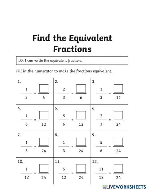 Equivalent Fractions Activity For Grade Live Worksheets