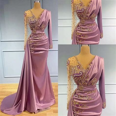 Light Purple Sheer Mermaid Lilac Evening Gown With V Neck Appliqued Beading And Ruched Long