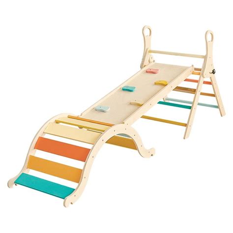 Giant Bean Pastel 5 In 1 Pikler Triangle Set With Sliding Ramp Arch