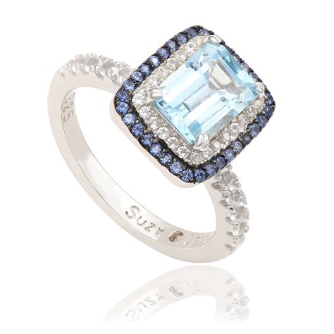 Suzy Levian Sterling Silver Emerald Cut Blue Topaz And Sapphire Accent