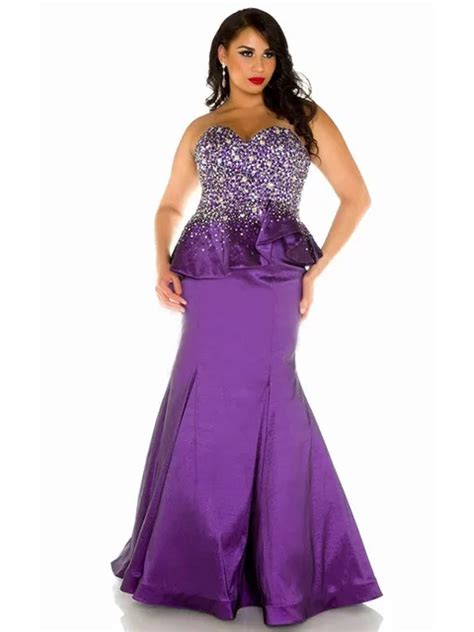 2016 Purple Mermaid Sweetheart Satin Plus Size Prom Dresses Full Figure