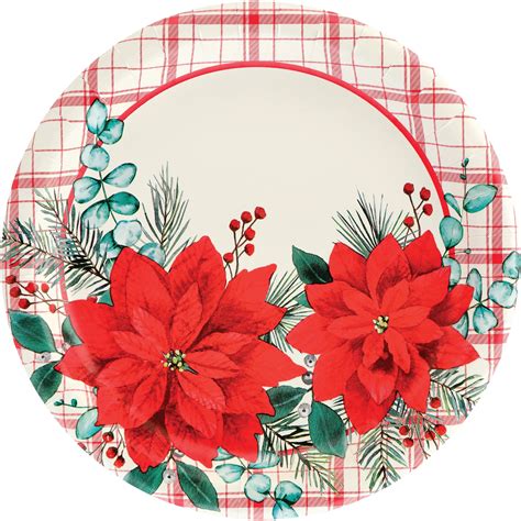 Destination Holiday Plaid Poinsettia Dinner Paper Plates 8 Ct Shop Party Decor At H E B