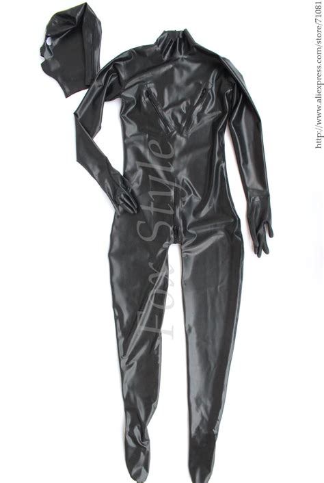 Men S Latex Full Cover Catsuit With Hood Detachable Widh Chest Zip