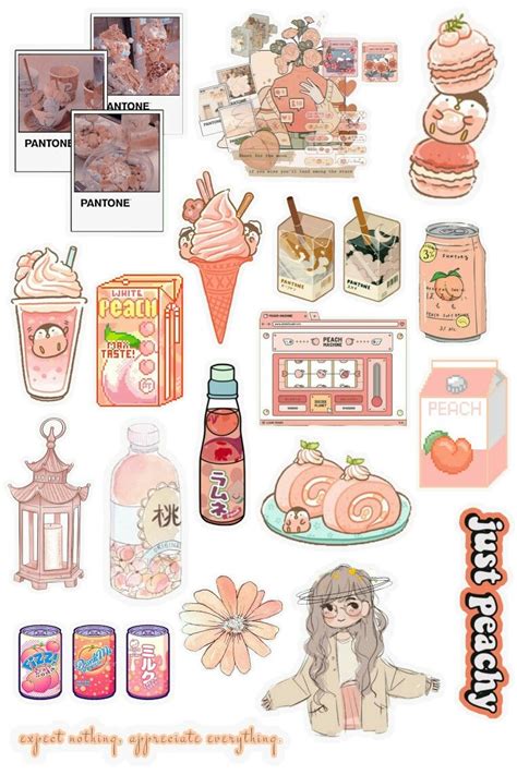 Peach Stickers Set En Pegatinas Bonitas Pegatinas Kawaii