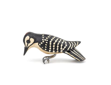 A Vintage Folk Art Wooden Carved Polychrome Woodpecker Bird Carving