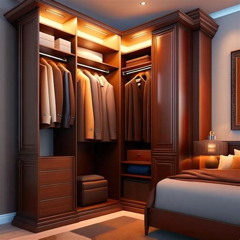 Premium Ai Image Modern Luxury Brown Wooden Built In Walk In Closet