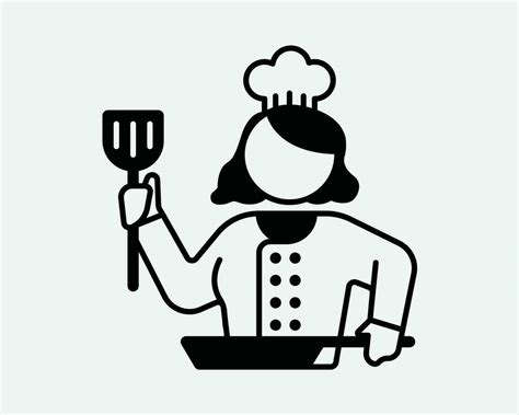 Female Chef Icon Lady Woman Girl Cook Kitchen Cartoon Character Restaurant Black White Sign