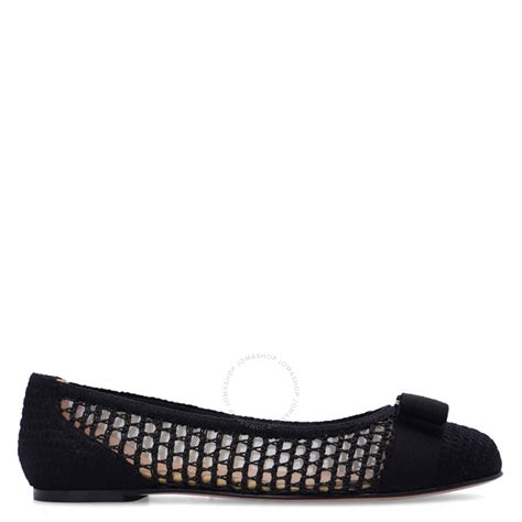 Ferragamo Salvatore Ferragamo Black Woven Raffia Varina Ballet Flats