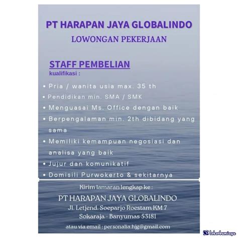 Lowongan Kerja Staff Pembelian Pt Harapan Jaya Globalindo