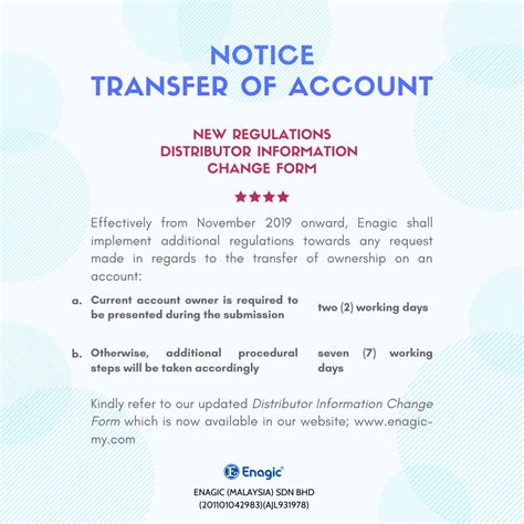 Notice Transfer Of Account Enagic Malaysia Sdn Bhd